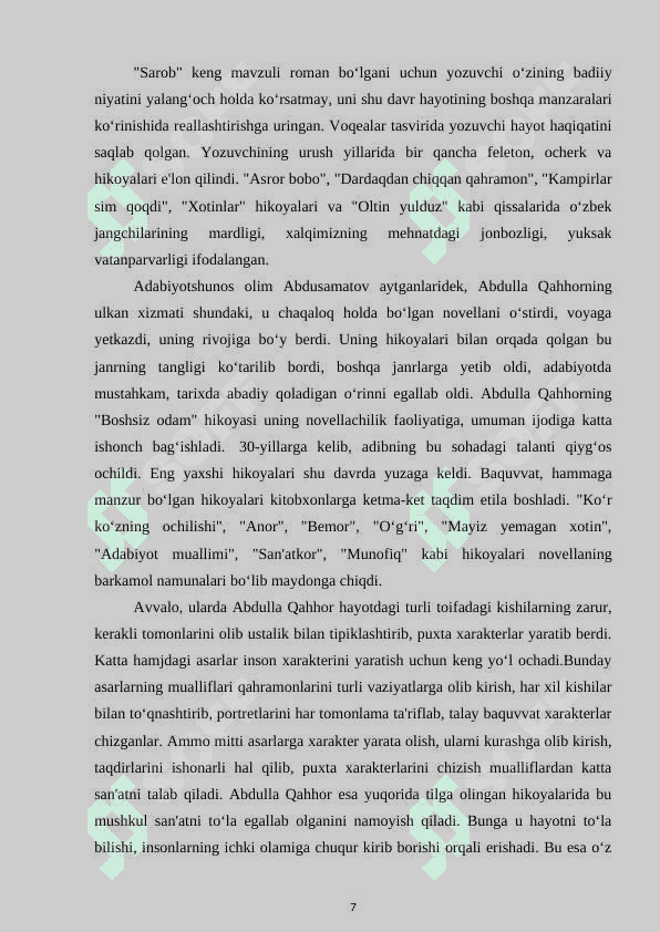 Abdulla Qahhor romanlarida ijtimoiy muhit ta’siri Abdulla Qahhor romanlarida ijtimoiy muhit ta’siri 7
