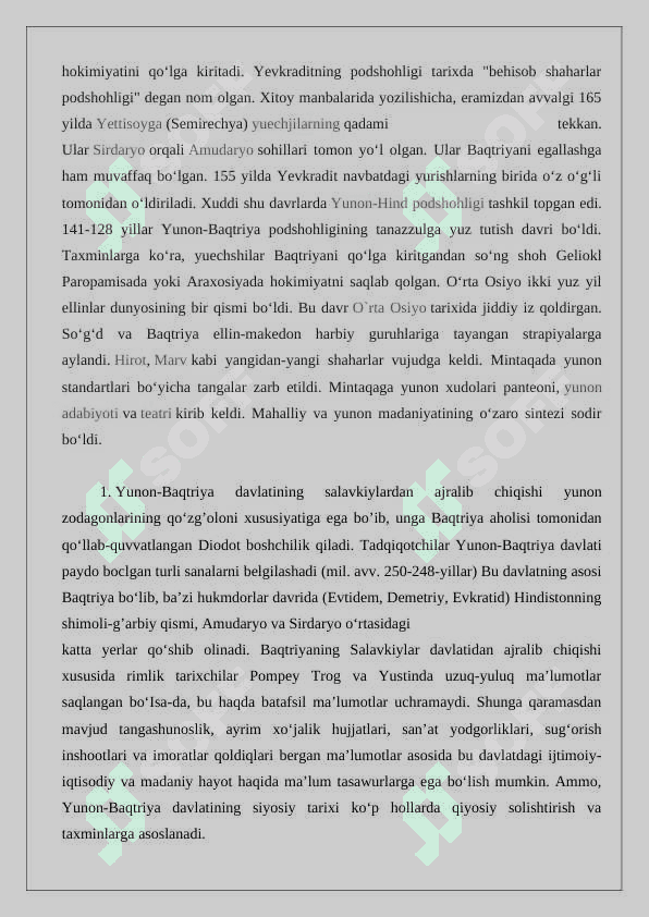 Yunоn-Baqtriya davlati davrida sulоlaviy davlatchilikning tizimining o‘rnatilishi 24 4