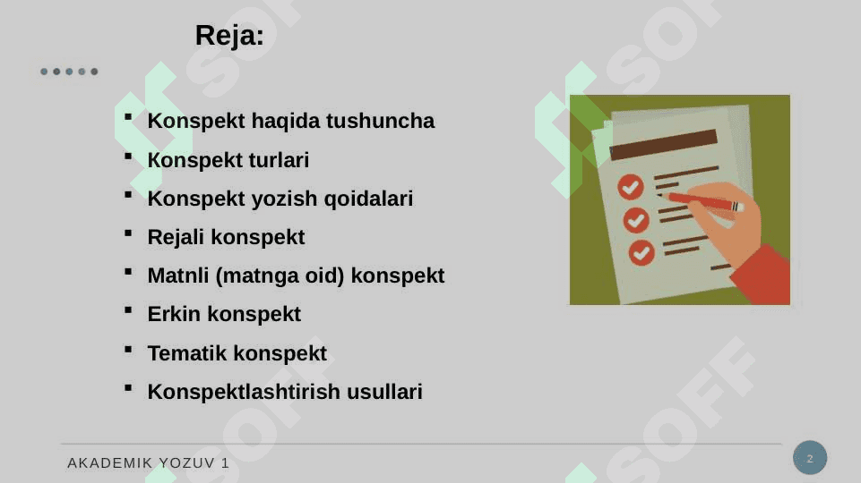KONSPEKT.  KONSPEKT TURLARI. 2