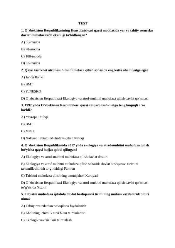 Maktabgacha ta'lim yuzasidan 50 talik test