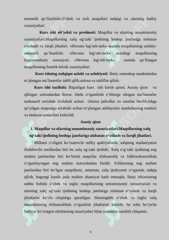 Qadimgi xalq maqollari va ularning badiiy xususiyatlari  ( «Devonu lug‘otit-turk» asosida ) 4