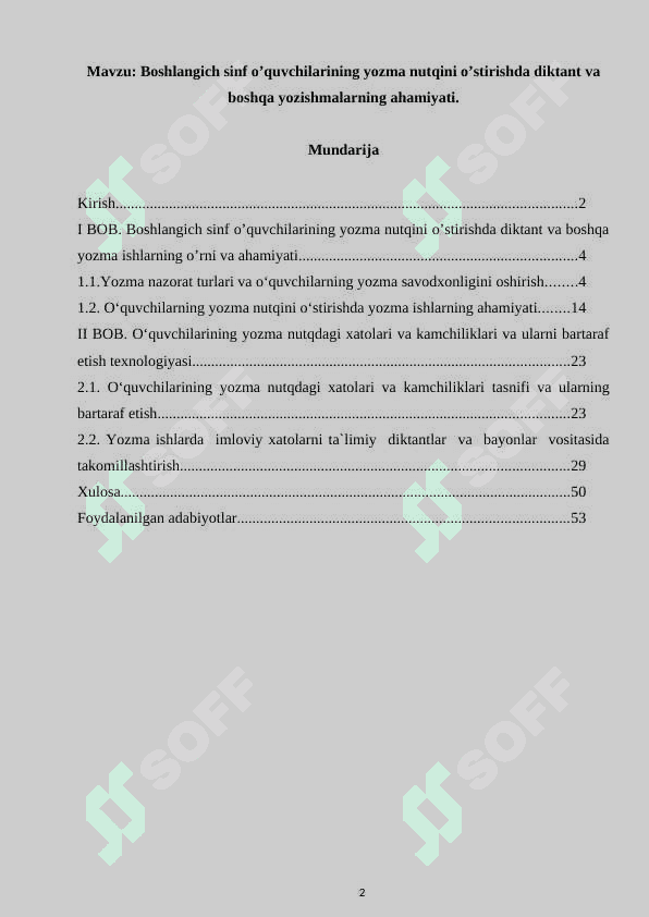 Boshlangich sinf o’quvchilarining yozma nutqini o’stirishda diktant va boshqa yozishmalarning ahamiyati 2