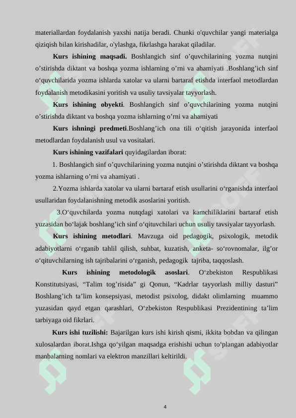 Boshlangich sinf o’quvchilarining yozma nutqini o’stirishda diktant va boshqa yozishmalarning ahamiyati 4