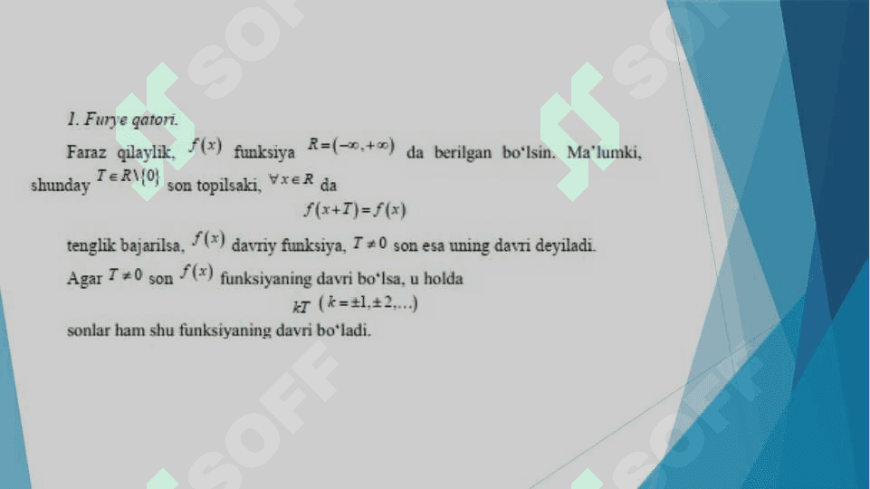 Jadval funksiyasini Furye qatoriga yoyish. Furye koeffitsientlarini hisoblash. Qator xadlari soni 4
