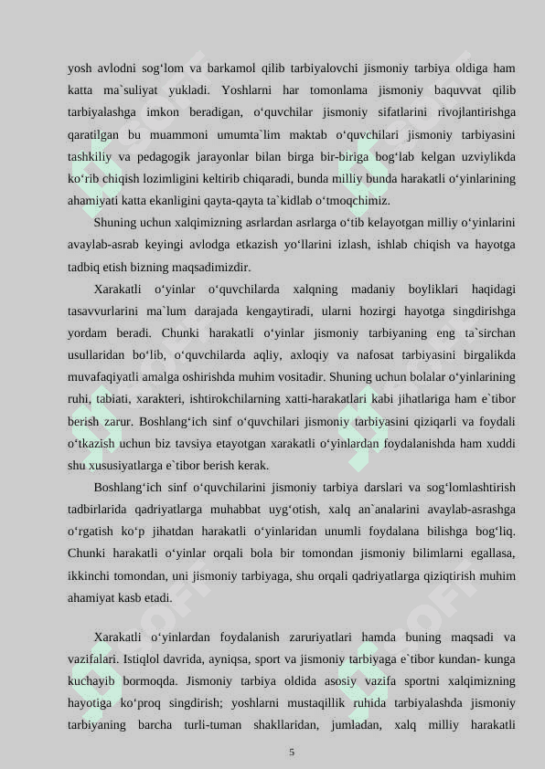 O‘QUVCHILARNI YOSH XUSUSIYATLARINI HISOBGA OLGAN HOLDA HARAKATLI O‘YINLARNI TANLASH VA O‘TKAZISH 5