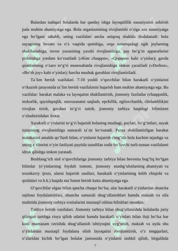 O‘QUVCHILARNI YOSH XUSUSIYATLARINI HISOBGA OLGAN HOLDA HARAKATLI O‘YINLARNI TANLASH VA O‘TKAZISH 7