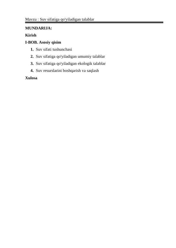 Suv sifatiga qo'yiladigan talablar 1