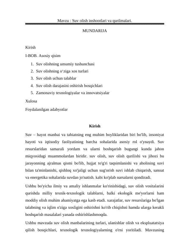 Suv olish inshootlari va qurilmalari 1