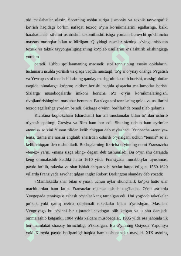 STOL TENNISI O‘YINING TEXNIKASI VA TAKTIKASI 5