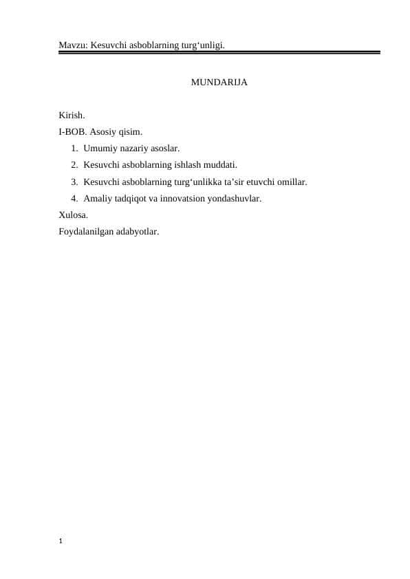 Kesuvchi asboblarning turgʻunligi 1