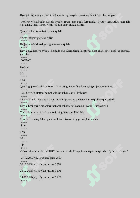 Byudjet hisobi 500 ta test javobi bilan 5