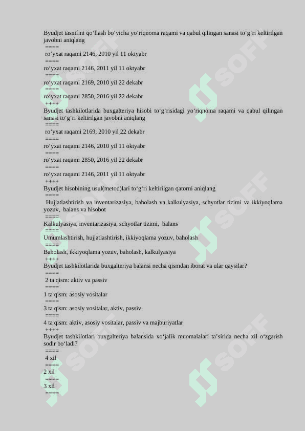 Byudjet hisobi 500 ta test javobi bilan 6