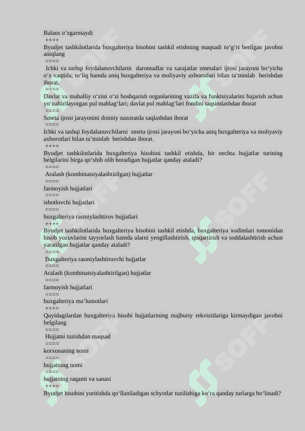 Byudjet hisobi 500 ta test javobi bilan 7