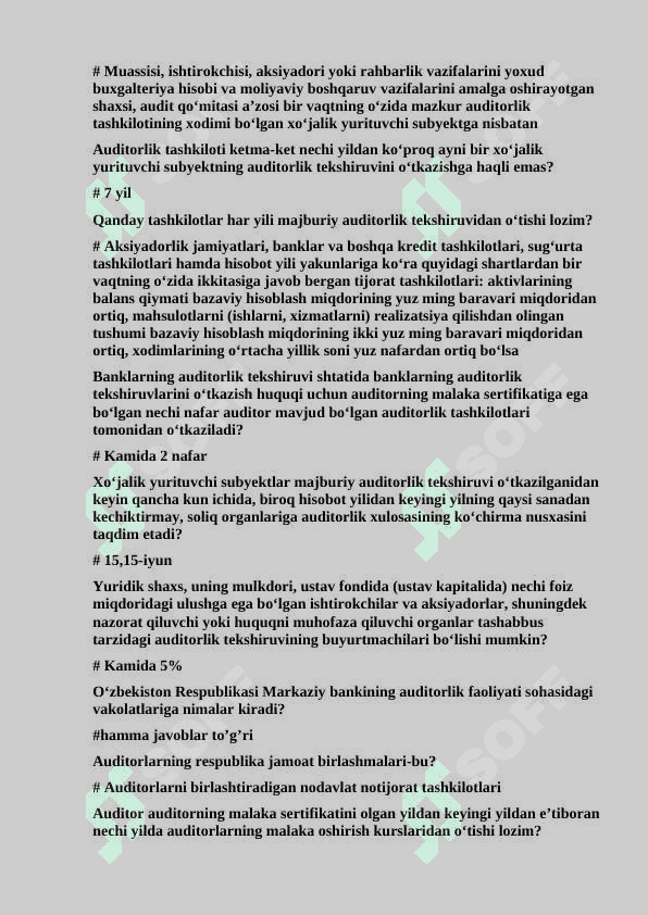 Audit 200 ga yaqin test javobi bilan 2