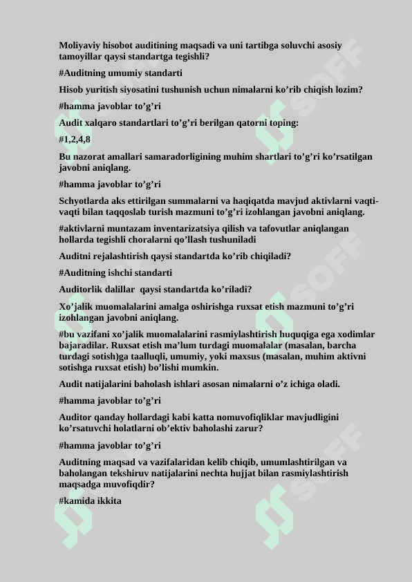 Audit 200 ga yaqin test javobi bilan 6