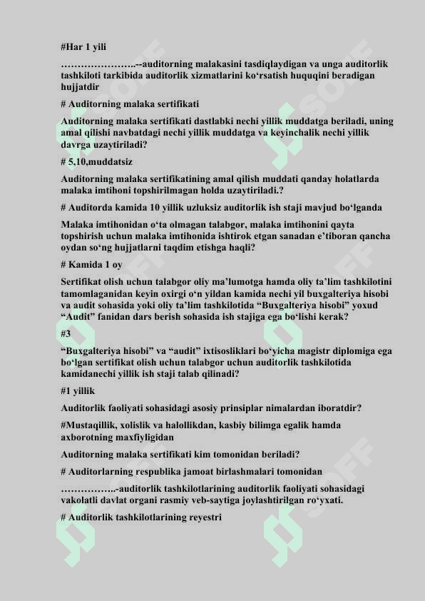 Audit fanidan 250 ta maxsus savol va javoblar to'plami 3