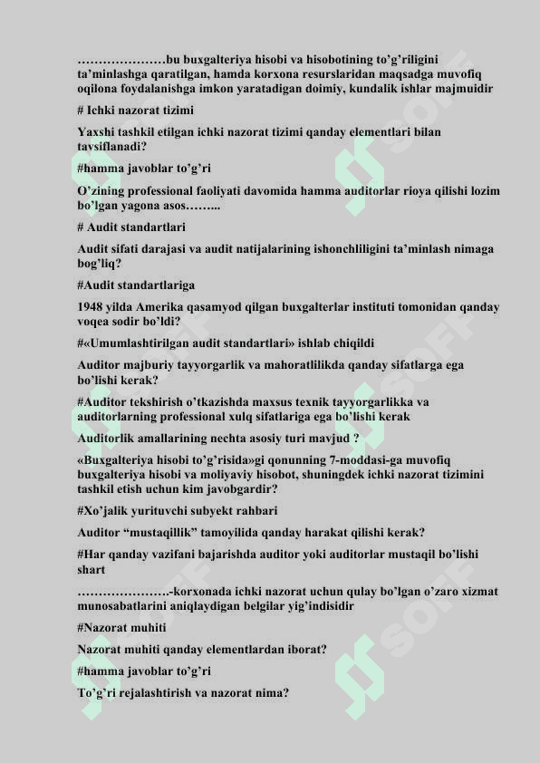 Audit fanidan 250 ta maxsus savol va javoblar to'plami 4