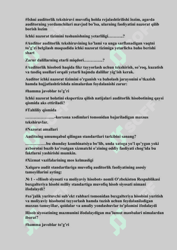 Audit fanidan 250 ta maxsus savol va javoblar to'plami 5