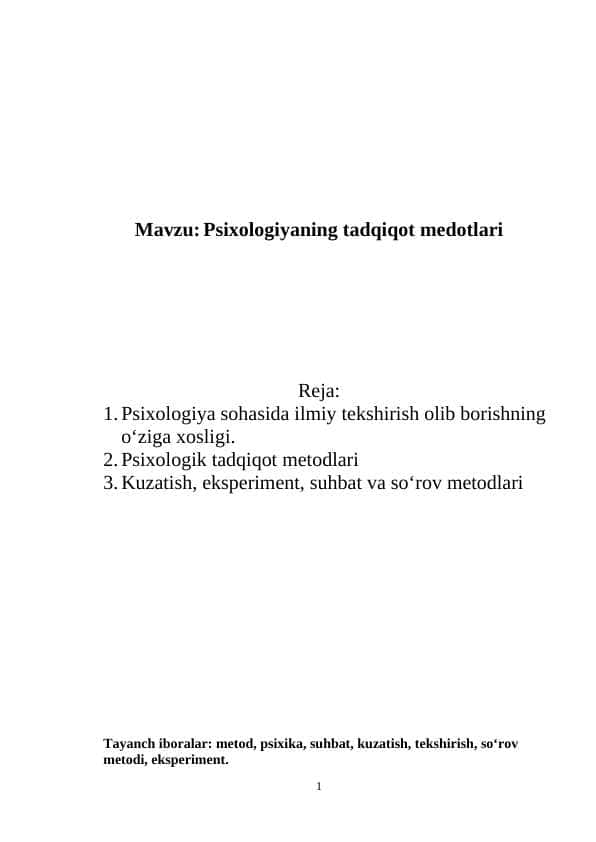 Psixologiyaning tadqiqot medotlari
