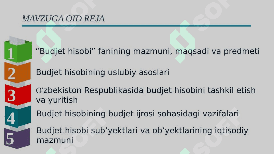 “Budjet hisobi” faniga kirish. Fanning mazmuni, predmeti va usullari 2