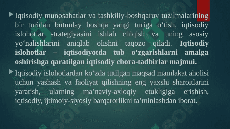 IQTISODIY ISLOHOTLAR, XUSUSIY MULKCHILIKNING SHAKLLANISHI. O’ZBEKISTONDA BOZOR MUNOSABATLARINING RIVOJLANISHI 3