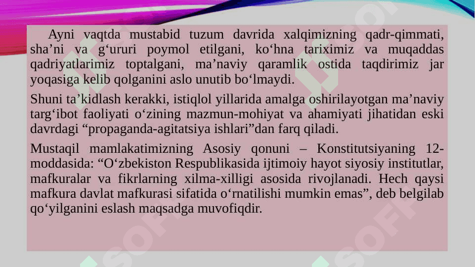 MUSTAQILLIK YILLARIDA O‘ZBEKISTONNING MA’NAVIY VA MADANIY TARAQQIYOTI 7