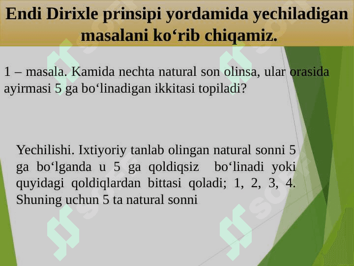 Dirixle teoremasi.Ratsional sonlarni chekli zanjir kasr koʻrinishida ifodalash. 8