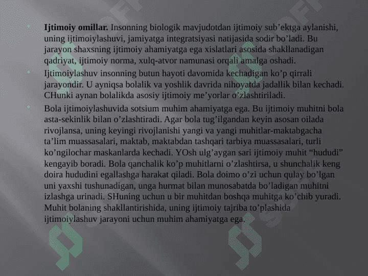 Bolalik insonning ijtimoiy hayot meyorlarini egallay boshlash davri 4
