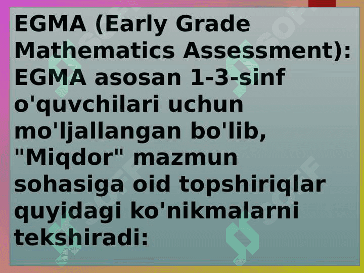 EGMA va TIMSS xalqaro baholash dasturida "Miqdor" mazmun sohasiga oid topshiriqlar 3