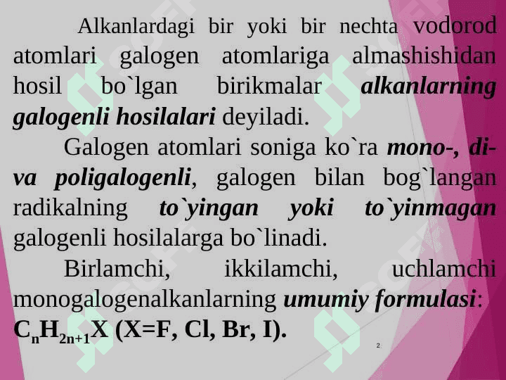 Alifatik uglevodorodlarning monogalogenli hosilalari 2