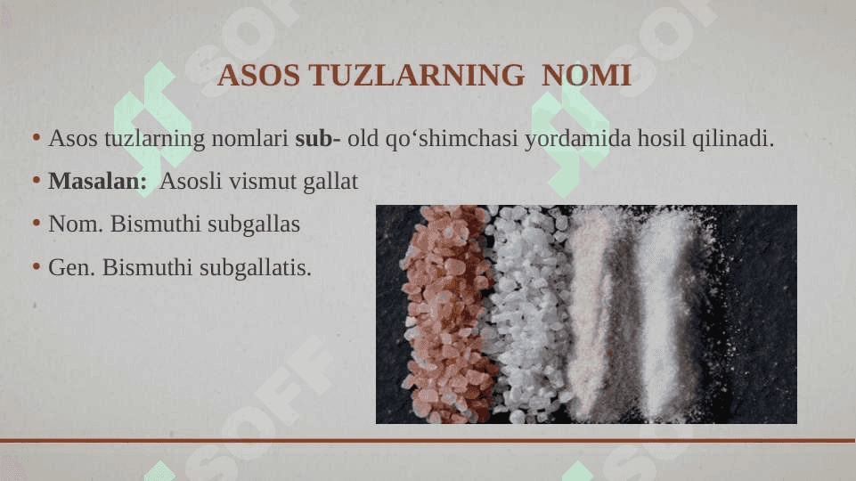 Asos tuzlarning nomi. Kislorodsiz kislotalarning organik  asoslar bilan hosil qilgan tuzlarining nomi 2