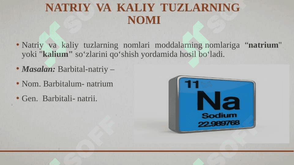 Asos tuzlarning nomi. Kislorodsiz kislotalarning organik  asoslar bilan hosil qilgan tuzlarining nomi 4