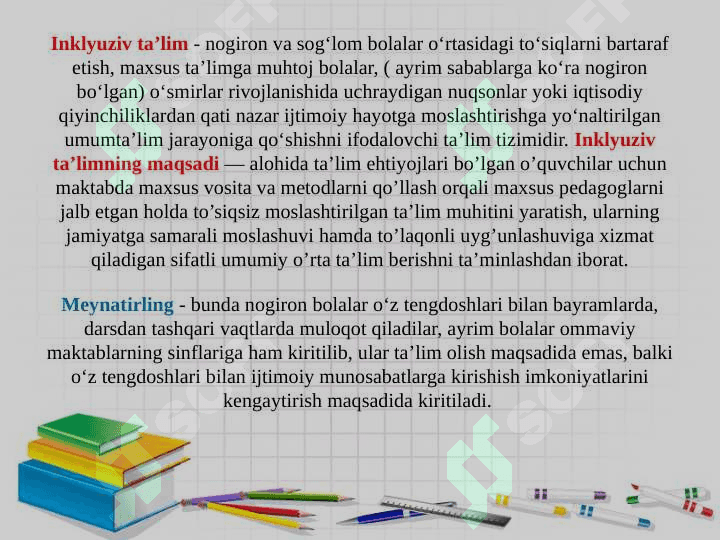 Inklyuziv taʼlimning butun jahonda eʼtirof etilishining mohiyati va bu talim tizimining barcha uchun ochiqligi tamoyili 3