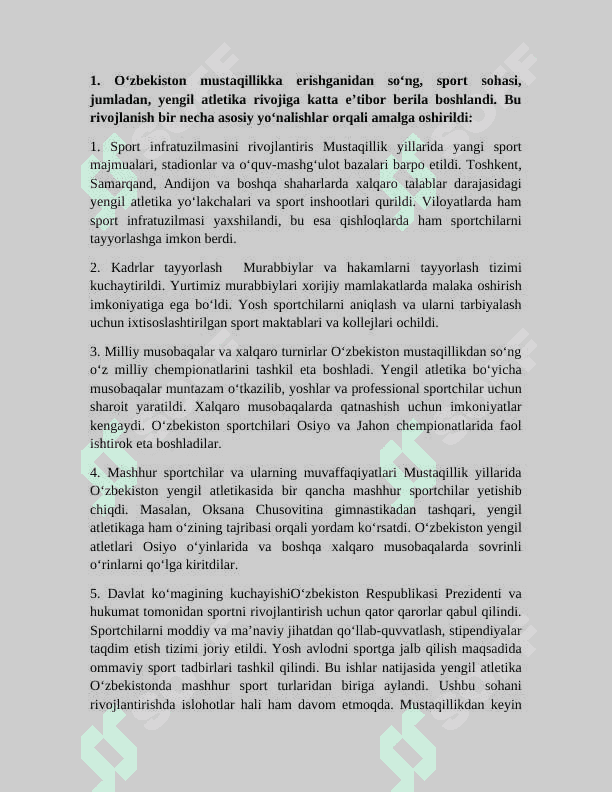 MUSTAQILLIK DAN KEYIN OʻZBEKISTONDA YENGIL ATLETIKA RIVOJLANTIRISHI 3
