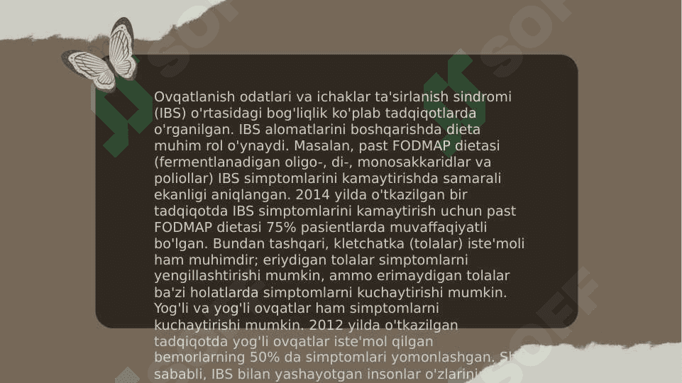 Ichaklar ta'sirlanish sindromi etiologiyasi, klinikasi, diagnostikasi, og'iz bo'shligida o'ziga o'zgarishlar, davolash va profilaktikasi 4