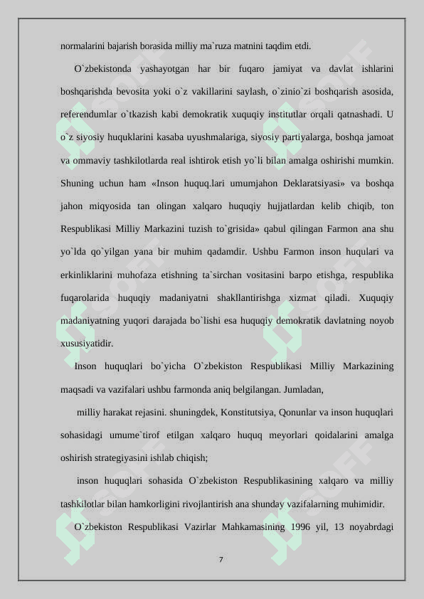KONSTITUTSIYANING HAR BIR NORMASI HUQUQIY DEMOKRATIK DAVLAT QURISH MASALALARI 7