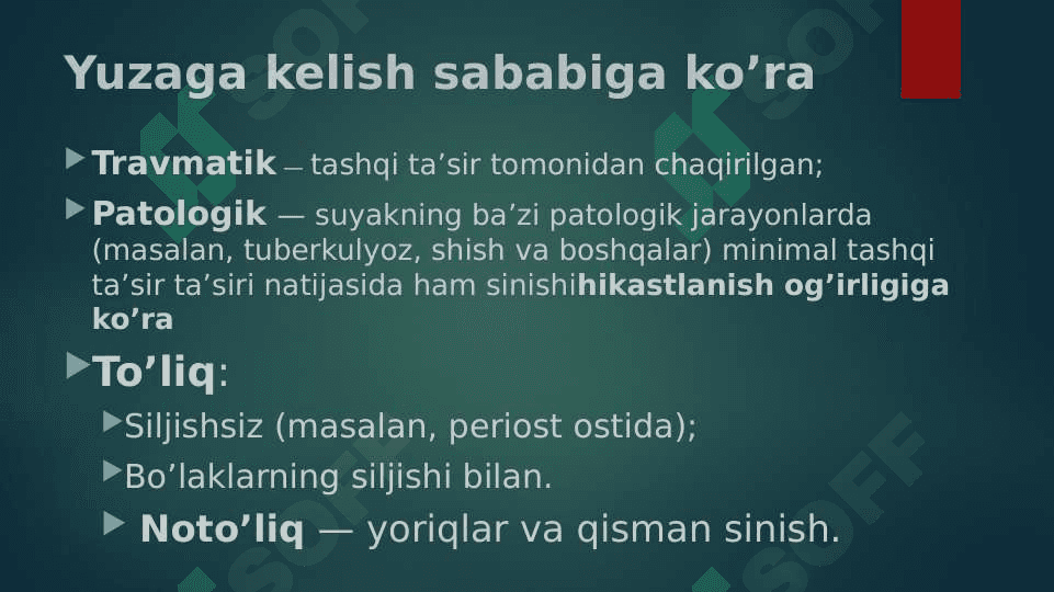 Suyaklarning ochiq va yopiq sinishlari 3