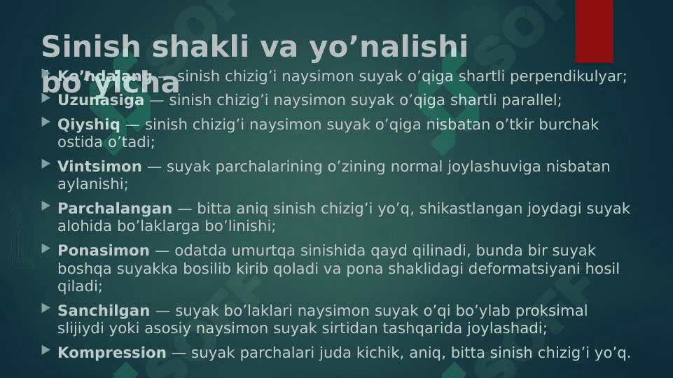 Suyaklarning ochiq va yopiq sinishlari 4