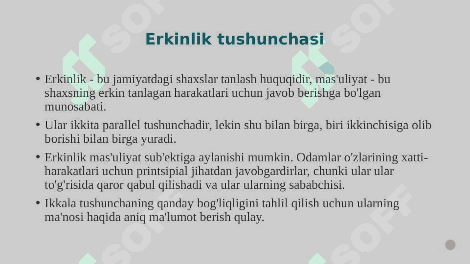 Erkinlik va javobgarlik jihatlari shaxs tanlanmasining o’lchami sifatida 3