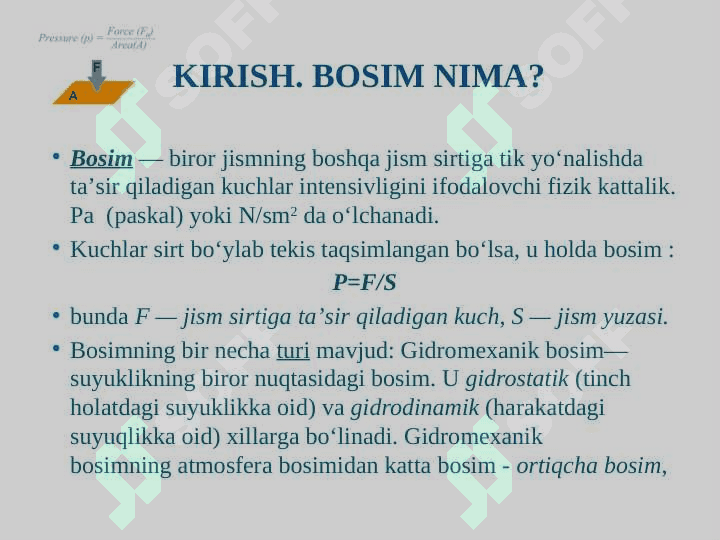 Bosim va uning o’lchov birliklari. 2