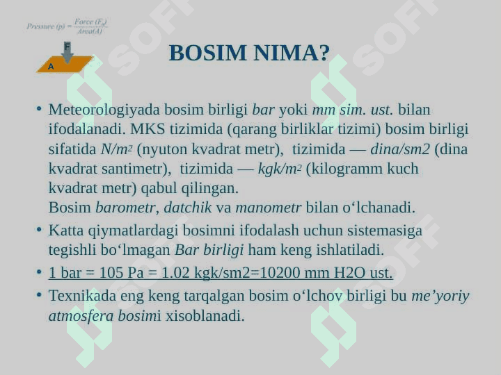 Bosim va uning o’lchov birliklari. 4