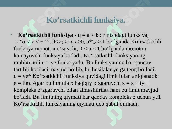 Ko’rsatkichli va logorifmli funksiya 2