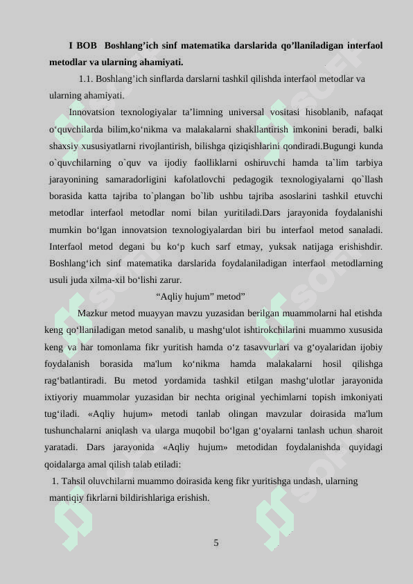 Boshlang’ich 1-2 sinflarda matematika darslarida masala yechishga o’rgatishda interfaol metodlardan foydalanish 5