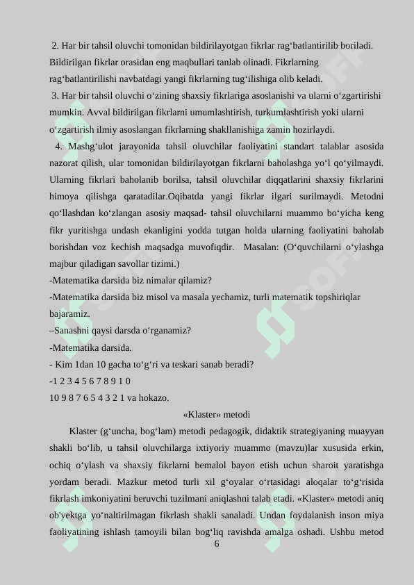 Boshlang’ich 1-2 sinflarda matematika darslarida masala yechishga o’rgatishda interfaol metodlardan foydalanish 6