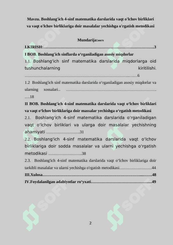 Boshlang'ich 4-sinf matematika darslarida vaqt o'lchov birliklari va vaqt o'lchov birliklariga doir masalalar yechishga o'rgatish metodikasi 2