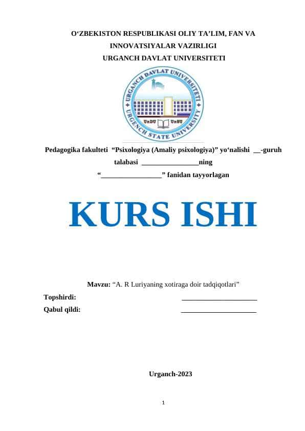 A. R Luriyaning xotiraga doir tadqiqotlari