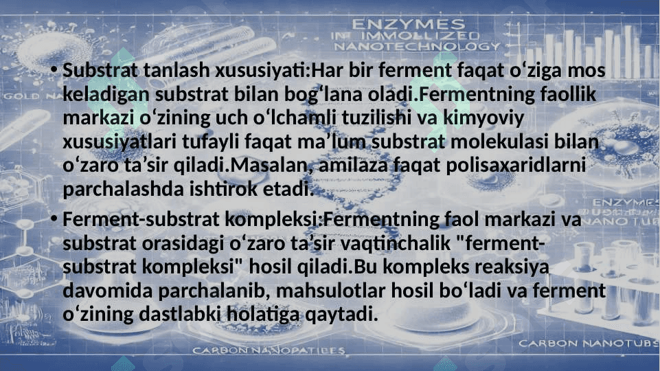 Fermentlarning o'ziga xosligini o'zgartirish va nanotexnologik muammolar va ISTIQBOLLAR 5
