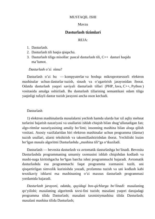 Dasturlash tizimlari