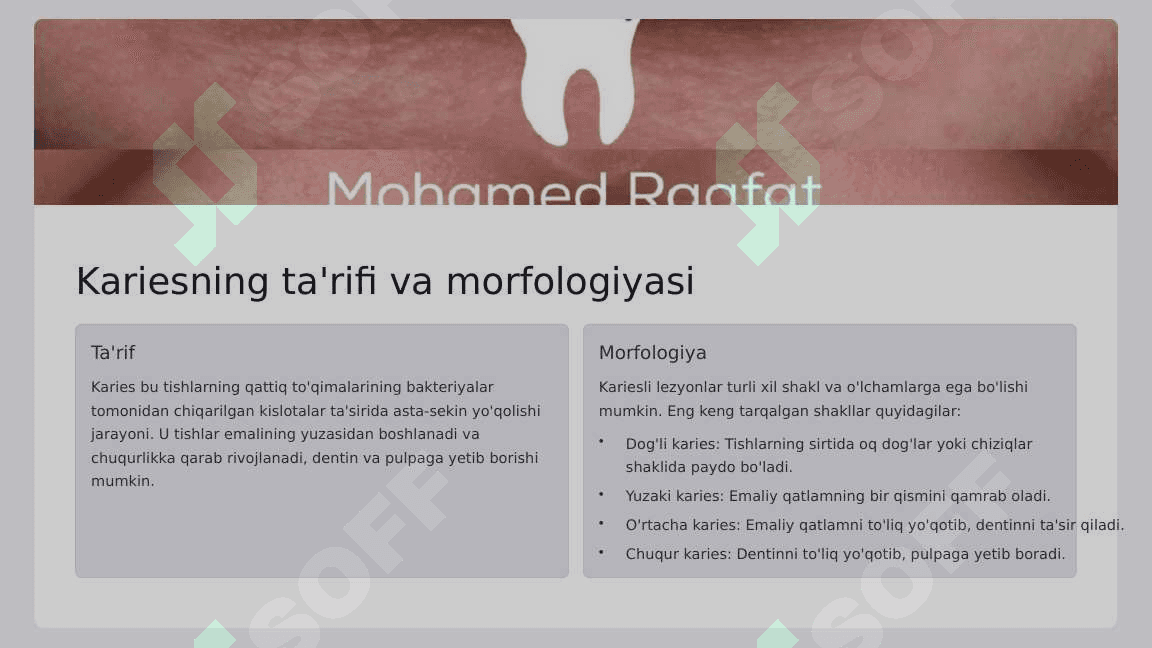Chuqur karies.  O‘tkir va surunkali  shakllarini klinik  kechishi,  tashxislash, qiyosiy  tashxisi. Fizikaviy  tekshirish usullari  (termoelektroodonto  diagnostika). 2