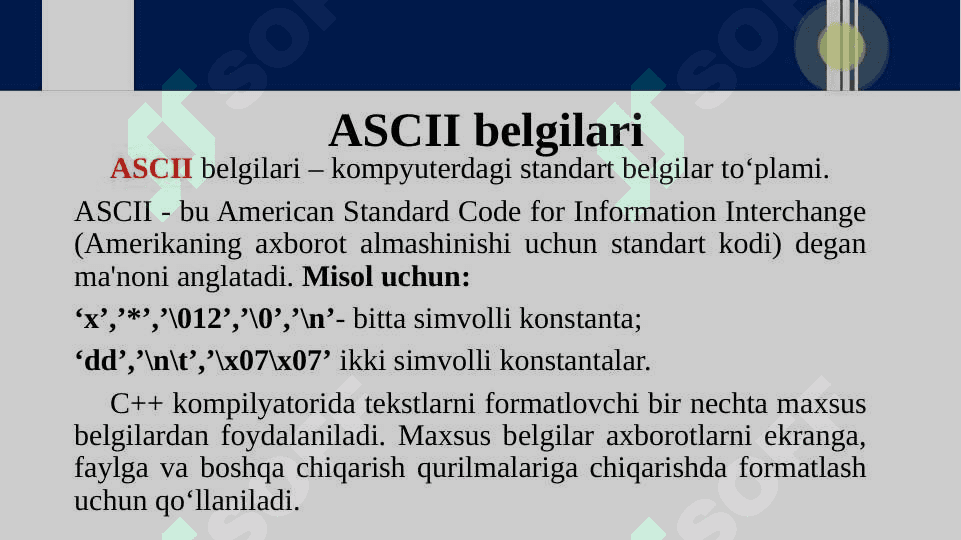 Dasturlashga kirish, dasturlashning asosiy tushunchalari. 7